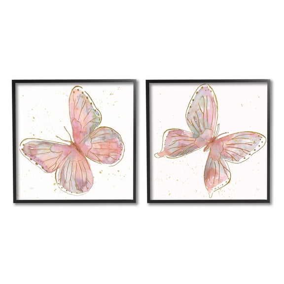 Stupell Industries Pink & Glam Butterflies Nature Animals & Insects Painting Black Framed Art Print Wall Art, Set of 2