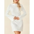 thumbnail image 3 of Liacowi Women's Bodycon Mini Dress Long Flare Sleeve Solid Color Pleated Dress, 3 of 9