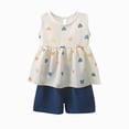 thumbnail image 4 of KPOPLK Toddler Baby Girls Clothes Summer Outfits Ruffle Sleeveless T-shirt + Shorts Cute Print Girl Clothing Set 6M-6T(5-6 Years,Blue), 4 of 4