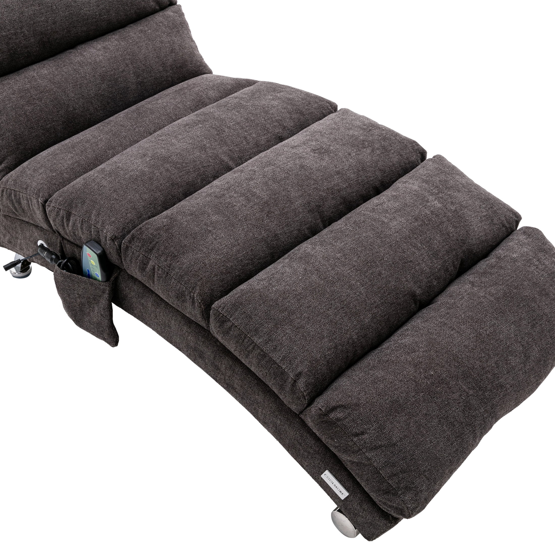 Noble House Upholstered Chaise Lounge Chair with Vibration, Linen Fabric Leisure Recliner, Dark Gray