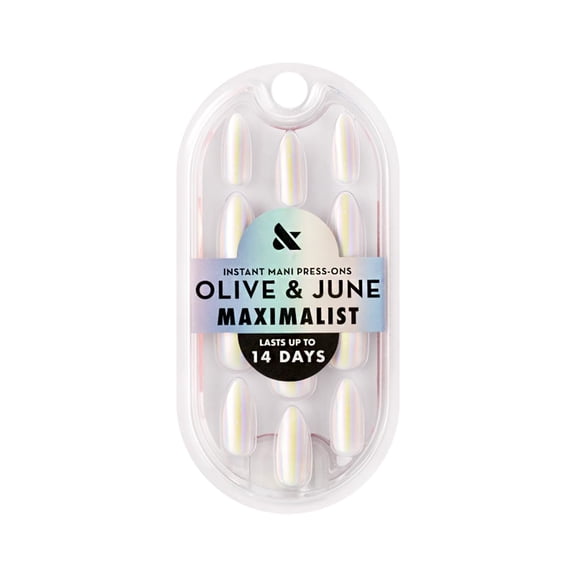 Olive & June Mani Maximalist Instant Press-On Nails | (Glue) Long Almond | 42 Fake Nails | Non-Toxic, Long-Lasting Big, Bold Gorgeous Realistic Look | Salon-Quality at Home | Iridescent Chrome