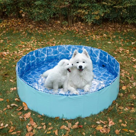 Kinpaw Foldable Outdoor Dog Pet Pool Round Bathing Swimming Tub Kiddie Pool with Carrying Bag & Pet Grooming