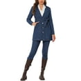 thumbnail image 3 of Allegra K Women's Notched Lapel Long Sleeves Button Belted Long Denim Jacket, 3 of 7