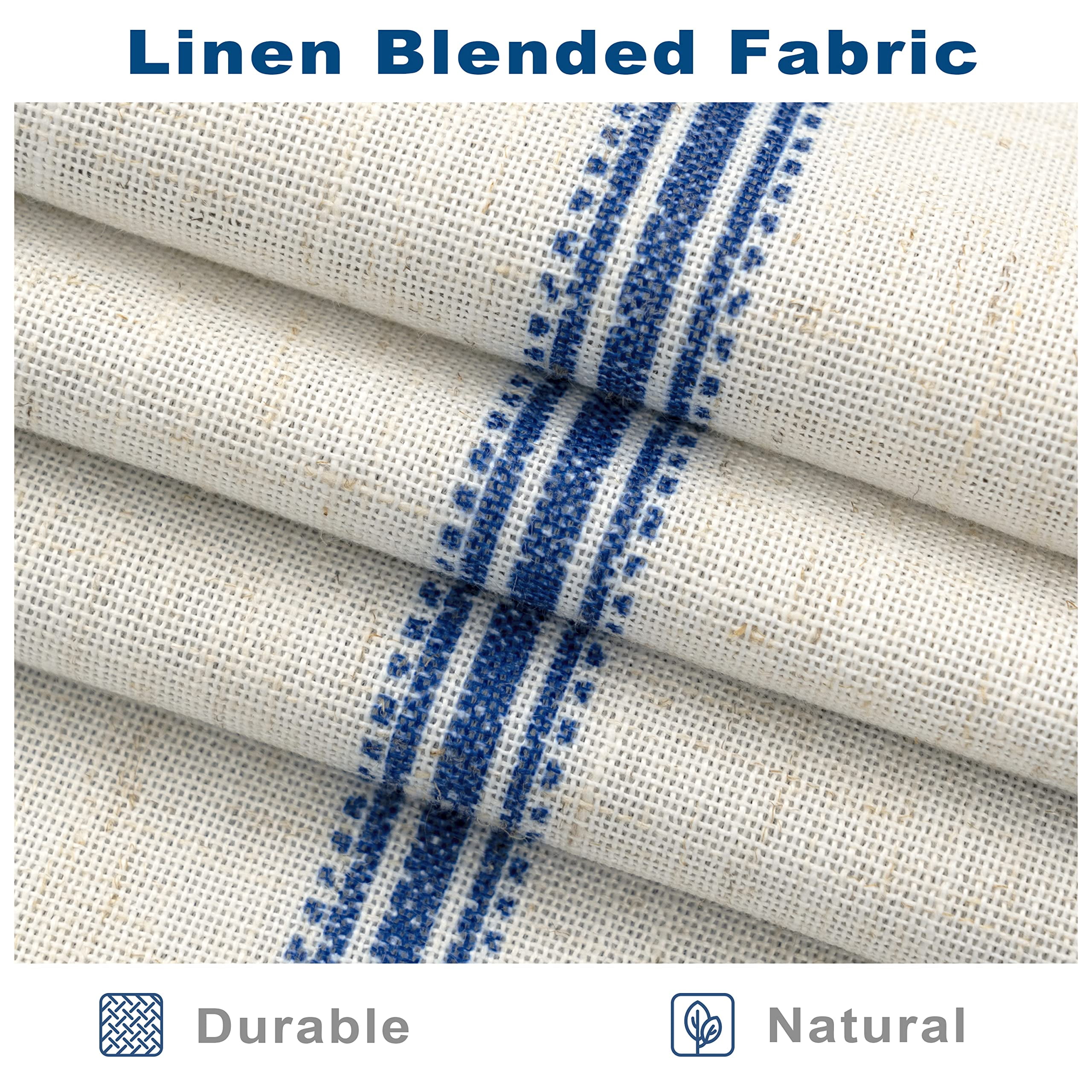 DriftAway Farmhouse Linen Blend Blackout Valance for Kitchen 18 Inch Length Vertical Striped Printed Lined Rod Pocket Room Darkening Curtain Valance for Living Room 52x18 Inch Navy