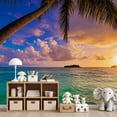 thumbnail image 7 of Wallpaper Seascape Sunset Palm Coconut Tree Modern Palm Tree Peel and Stick Wall Murals 69"H x 96"W Removable PVC Wall Paper Self-Adhesive Wall Paintings Art Decor for Bedroom Living Room, 7 of 7