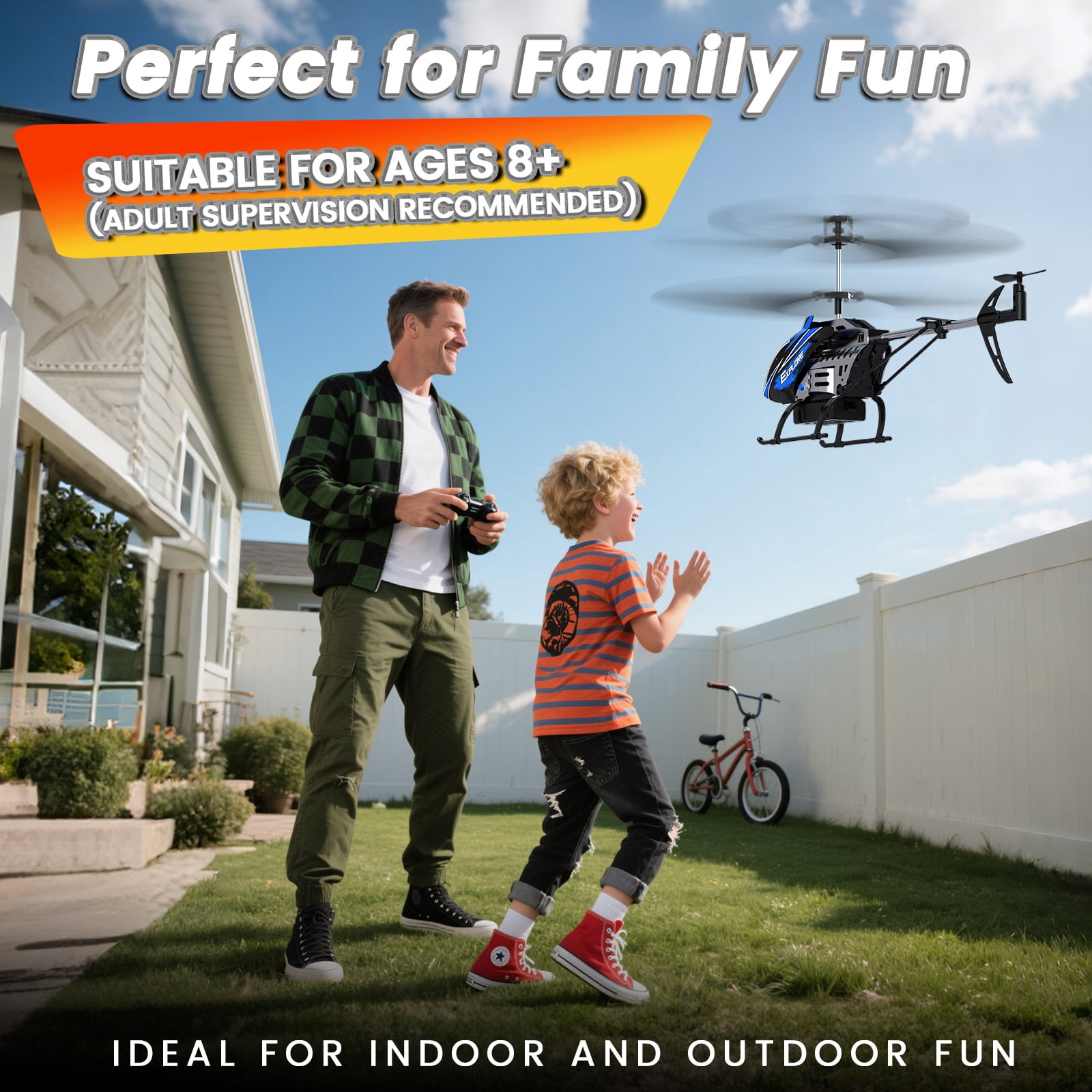 Wefone YK020 RC Helicopter for Kids with 3.5CH, 7 LED Light Modes, Altitude Hold, 2 Batteries, Blue