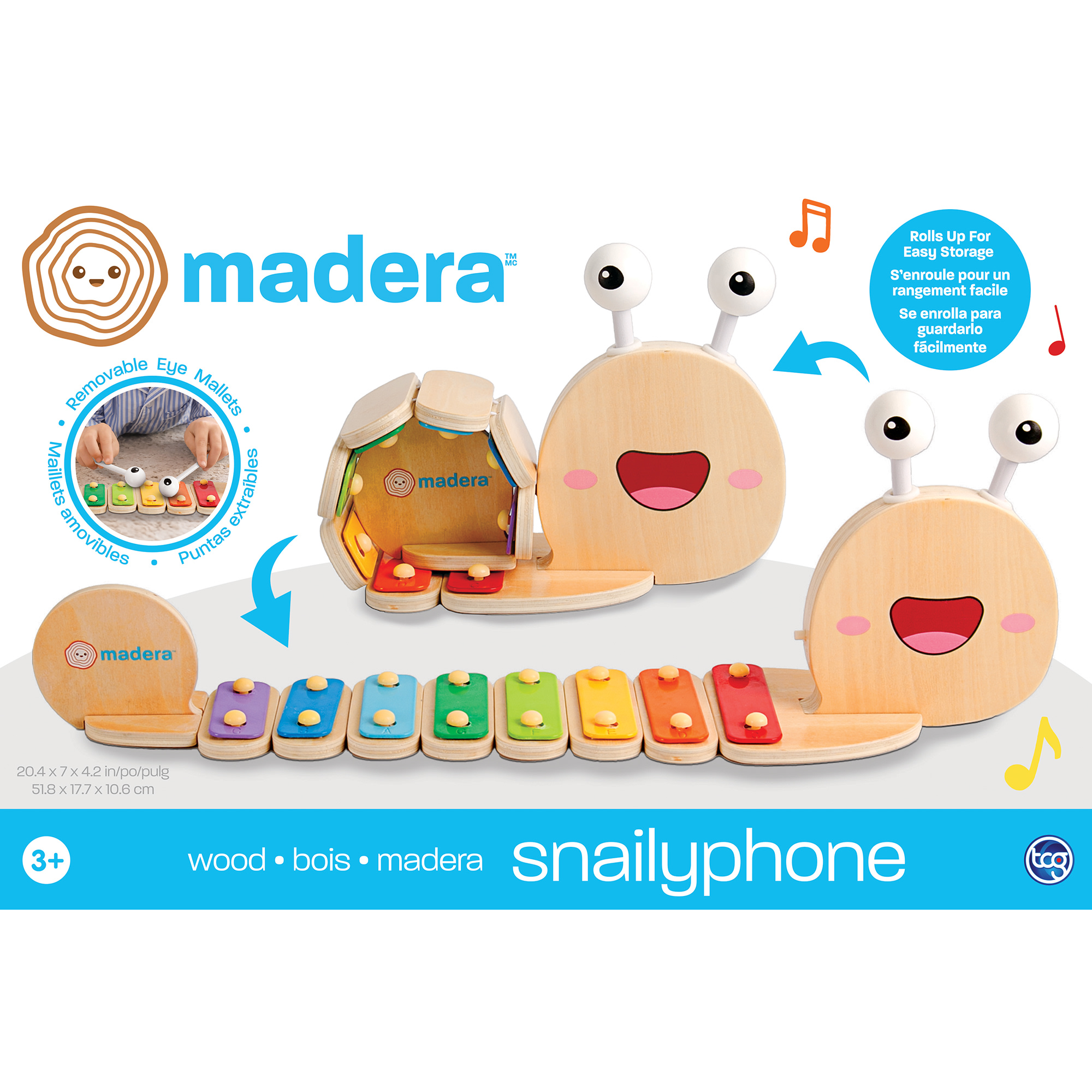 Madera Wood: Snailyphone - Snail-Designed 8-Key Xylophone, 2 Matching Mallets, Wooden Musical Instrament, Interactive Toy, Kids-Toddlers Ages 3+