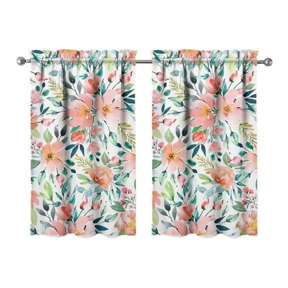 Colorful Floral Kitchen Curtains Set of 2 - 27.5x39 Inch Floral and Leopard Print, Semi-Sheer Rod Pocket Window Panels