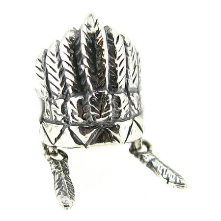 Queenberry Sterling Silver Indian Headdress European Style Bead Charm Fits Pandora