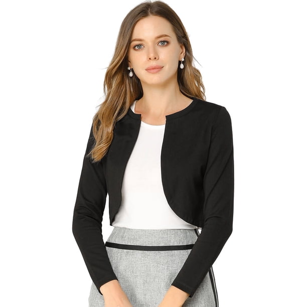 Allegra K Cárdigan Crop Top Dobladillo Curvo Frente Abierto Bolero Encogimiento Hombros De Oto?o Invierno Para Mujer Negro M