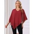 thumbnail image 4 of DARING DIVA Women's Flowy Asymmetrical V Neck Chiffon Blouse XL Wine Red, 4 of 8