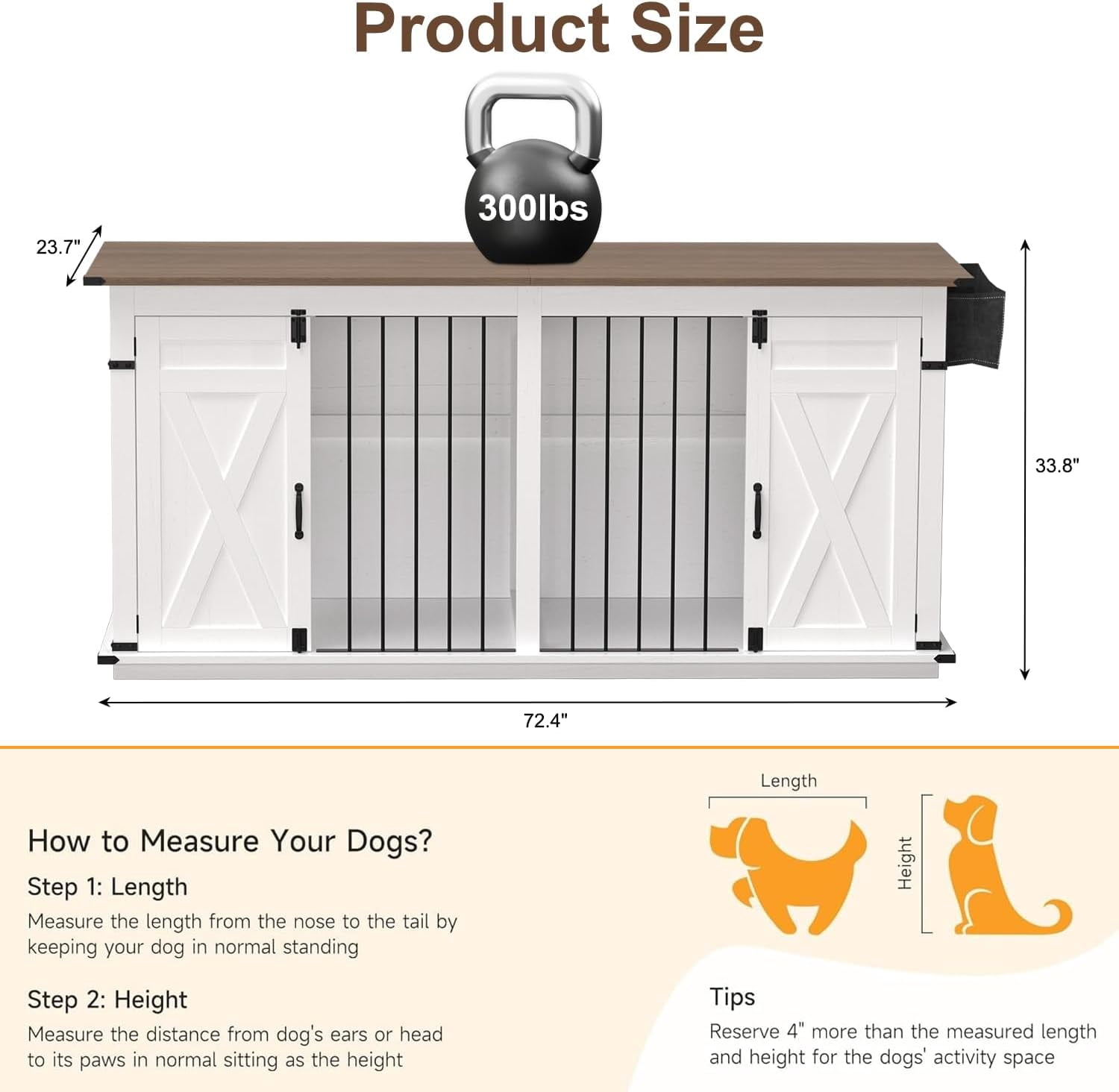 72.4" Double Dog Crate Furniture, Heavy Duty Wooden Kennel with Divider, XL Dog Cage TV Stand for Medium Large Dogs Indoor (No Drawers)