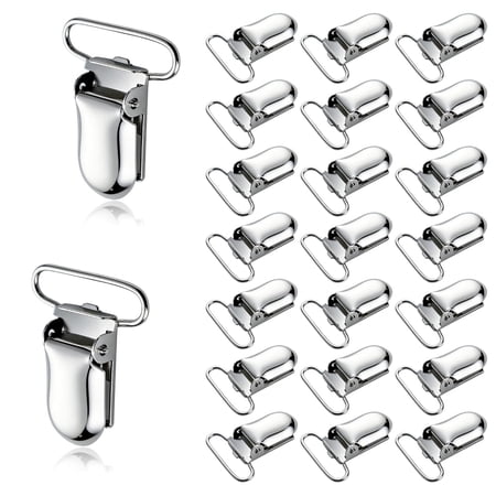 TUWAFE 25 Pcs 1 Suspender Clips Metal Pacifier Clip Holder for Pacifiers Diy Baby Girl Toy Bibs Garter Making Supplies (Silver)