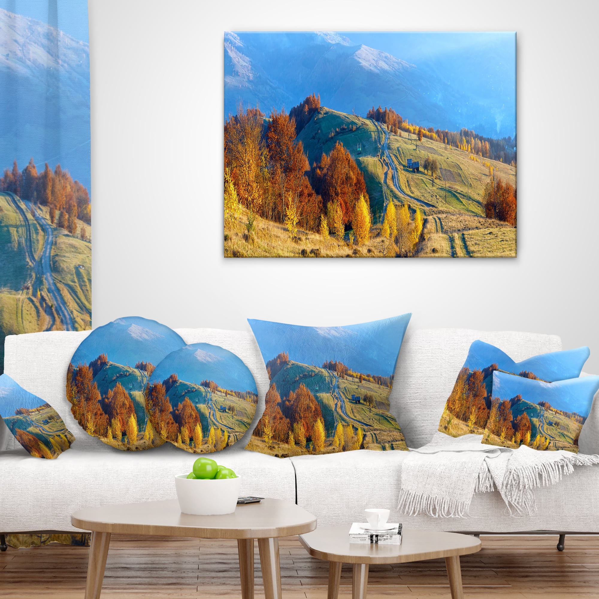 Designart Rural Road on Autumn Mountains - Landscape Printed Throw Pillow - 12x20