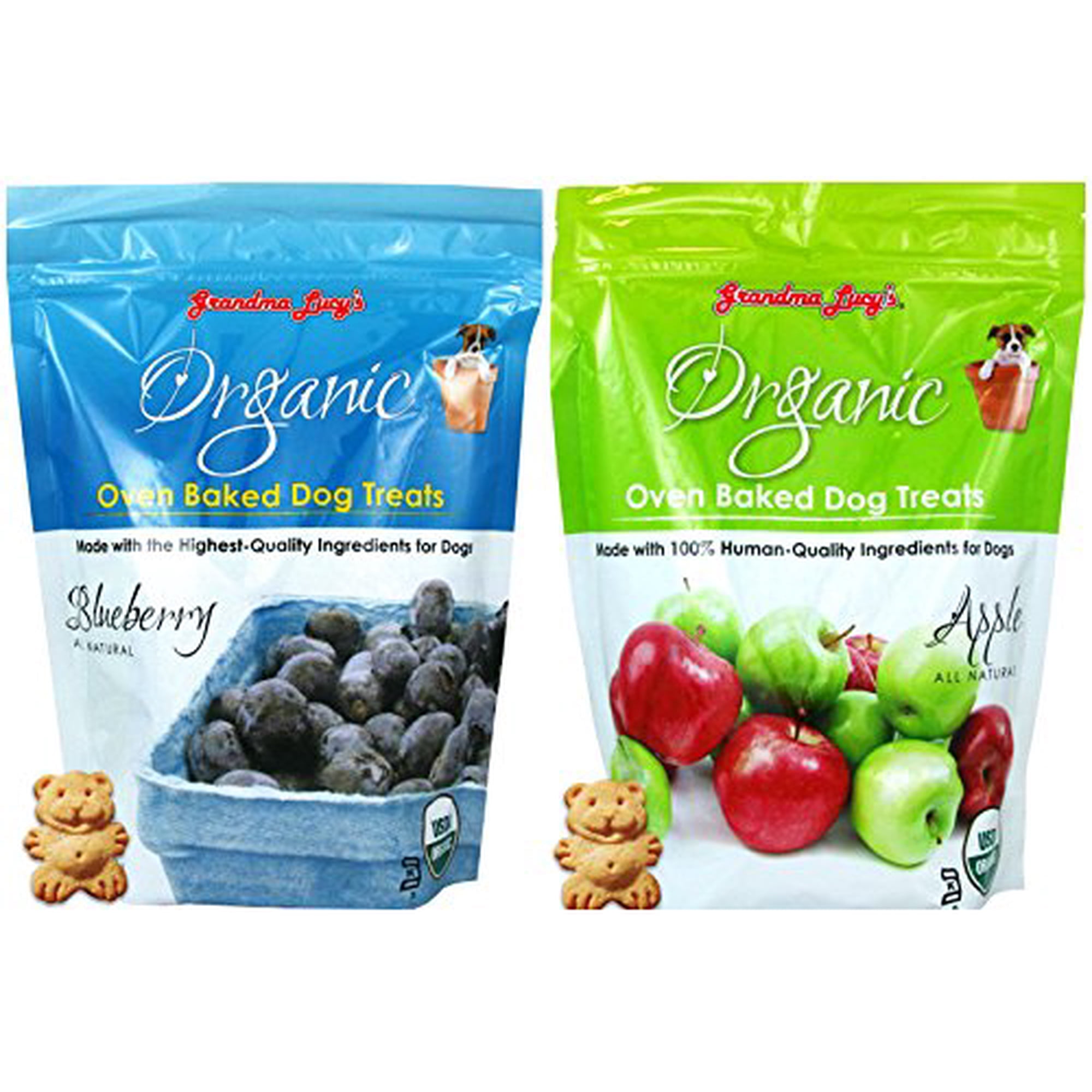 Grandma Lucy's Organic Oven Baked Dog Treats Variety Pack - 2 Flavors (Apple and Blueberry) - 14 Ounces Each (2 Bags Total)