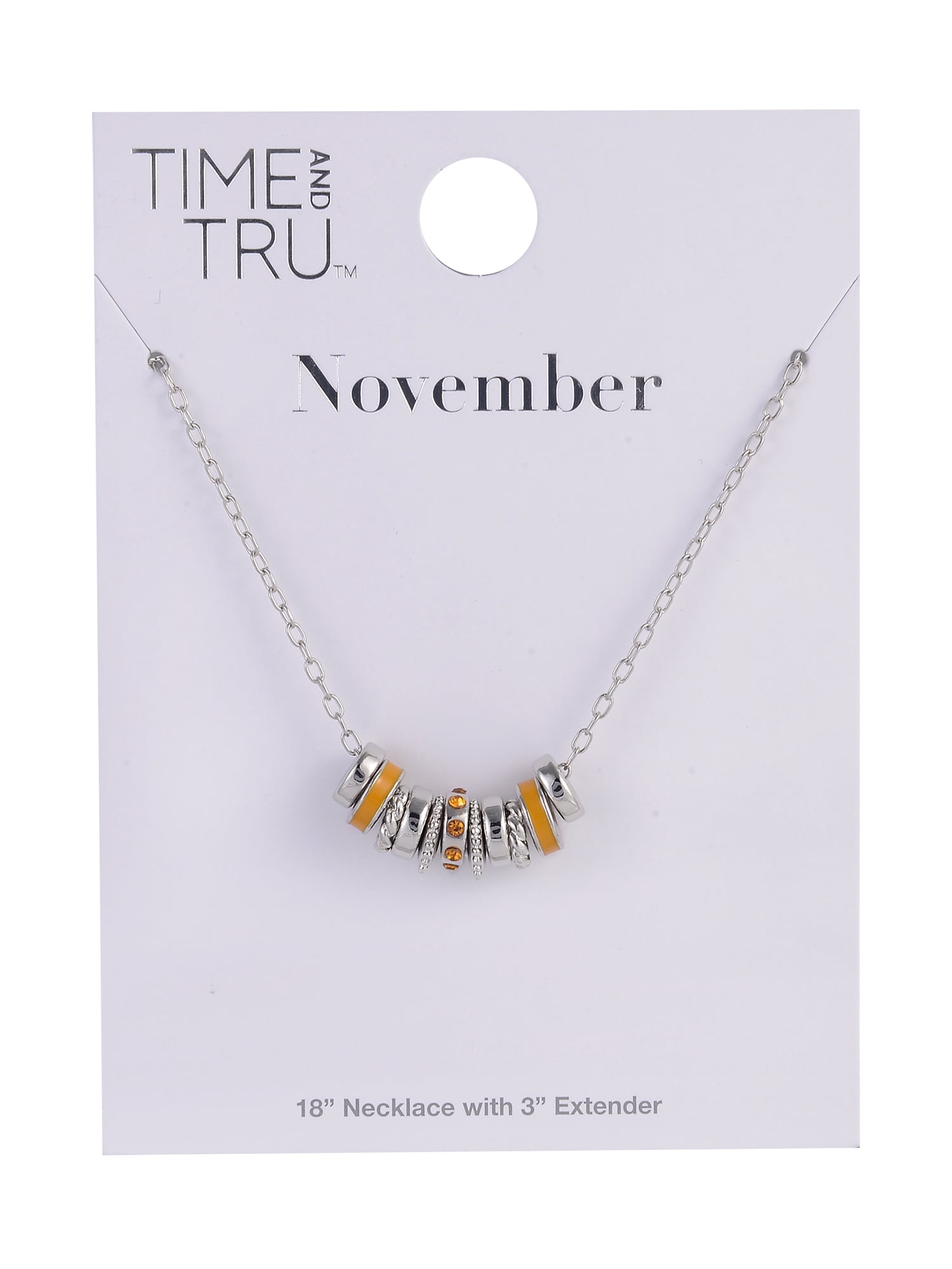 Time and Tru Silvertone Chain with Topaz Birthstone "November" Necklace