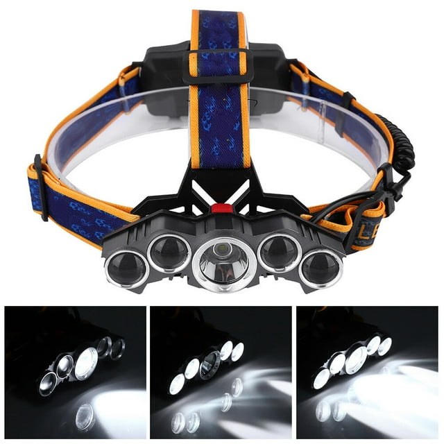 20000lm impermeable al aire libre cinco LED lámpara principal carga USB Camping correr pesca faro
