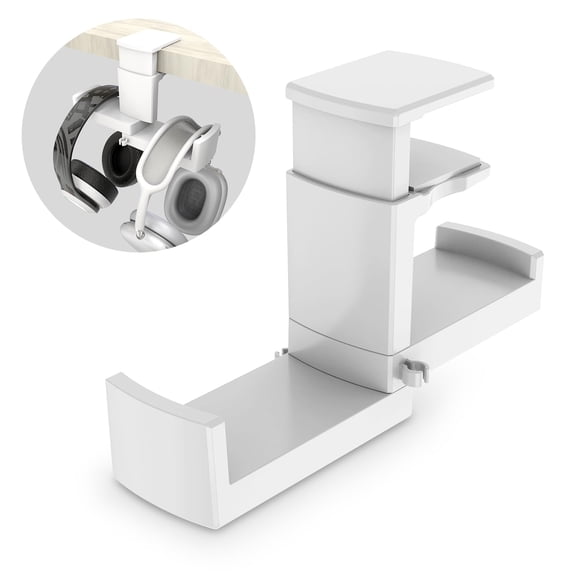 Soporte para auriculares EURPMASK, doble pinza giratoria de 360°, color blanco