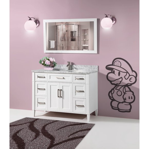 Vanity Art 60 in. W Double Sink Modern Bathroom Vanity with Carrara Marble Stone Top and Free Mirror