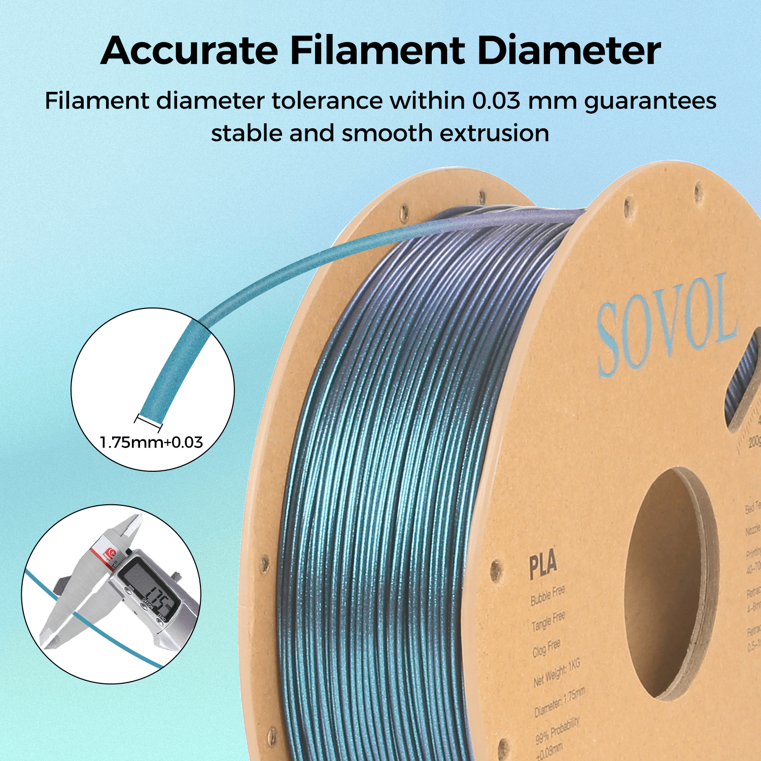 Sovol Silk PLA Filament with Blue Glitter 1kg 1.75mm, Color Changeable 3D Printer Filament 2.2lbs, Chameleon Shiny PLA Material +/-0.03mm, Shimmering 3D Printing Filament, Galaxy Blue