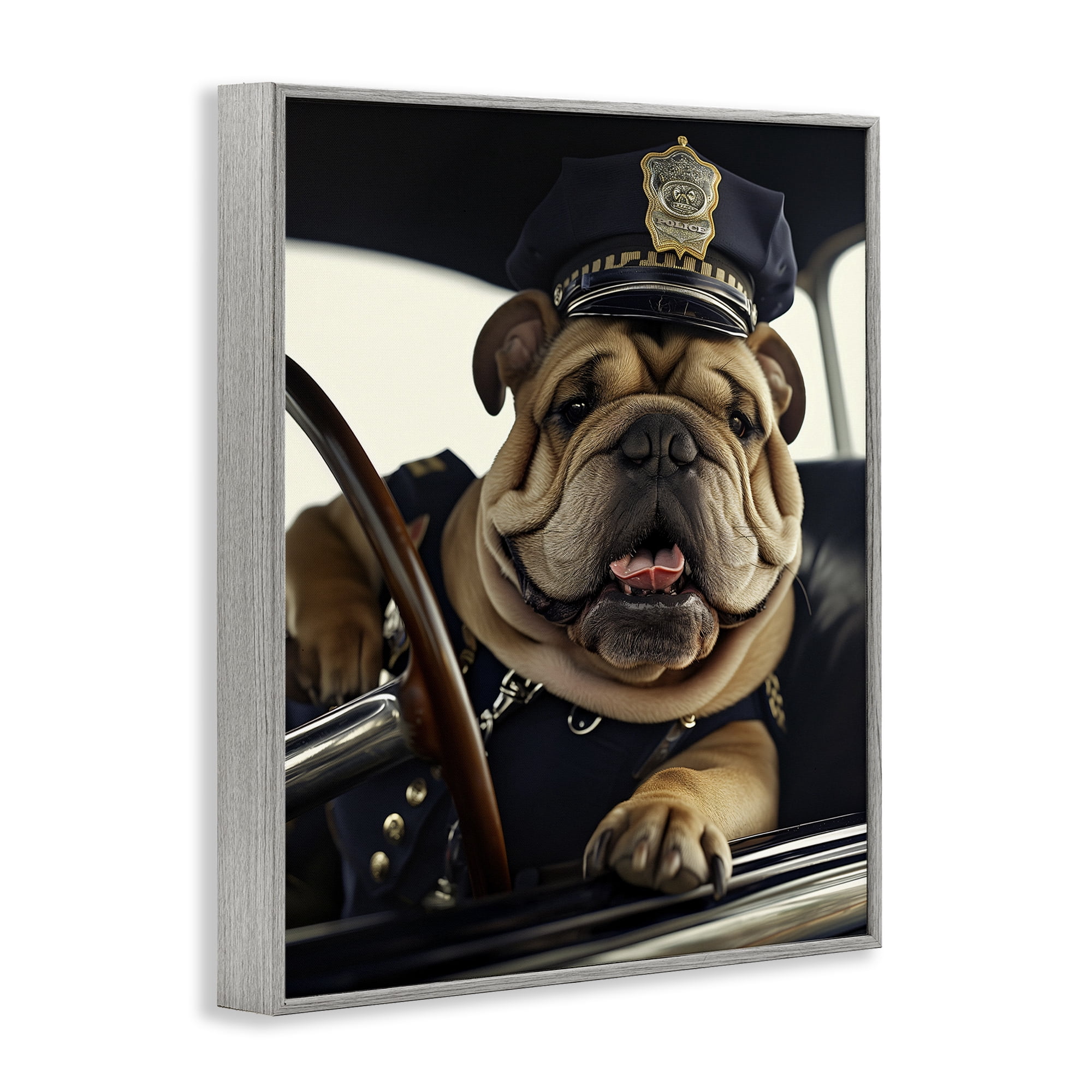 Stupell Industries Police Dog in Car Animals & Insects Painting Gray Framed Art Print Wall Art, 16 x 20