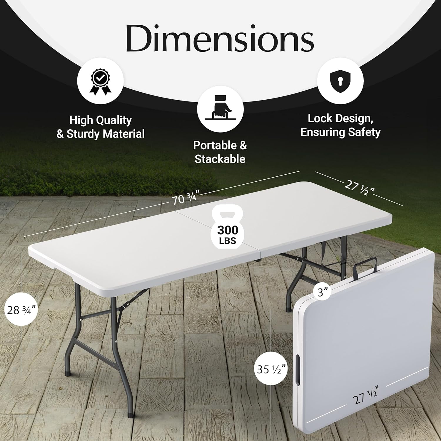 Lifetime Appliance Parts 6 Feet Foldable Table with Built in Handle & Steel Legs | Heavy Duty Portable | Perfect for Party, Dining, Picnic Indoor, Outdoor, Camping, Utility （White）