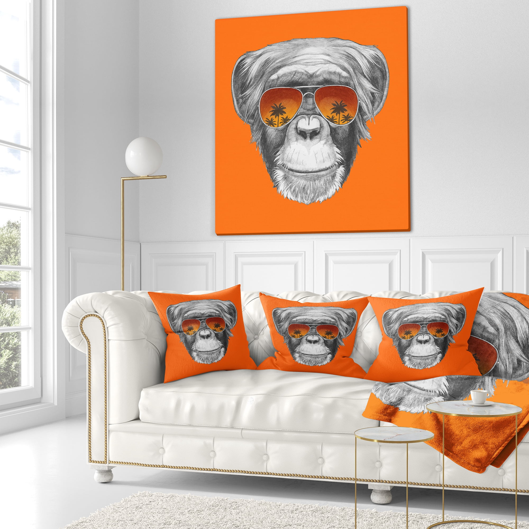 Designart Monkey with Mirror Sunglasses - Animal Throw Pillow - 16x16