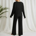 thumbnail image 4 of Women 2 Piece Lounge Set Loungewear Pyjama Set Elegant Ribbed Homewear Autumn Loose Long Sleeve V Neck Tops Wide Leg Trousers Sets Sleepwear Leisure Leisure Suit, 4 of 7