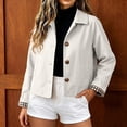 thumbnail image 5 of Women's Cropped Trench Jacket with Plaid Cuffs Button Front Lapel Collar Windbreaker, 5 of 8