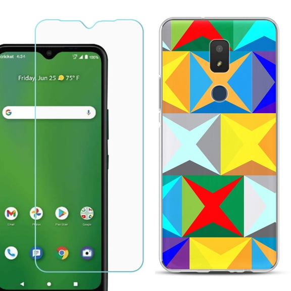 Slim-Fit TPU Fashion Phone Case for Cricket Icon 3, with Tempered Glass Screen Protector, by OneToughShield ® - Abstract Color