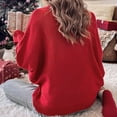 thumbnail image 5 of felwors Women Merry Sweaters Turtleneck Long Sleeve Letter Print Loose Knitted Pullover Merry Christmas Sweater Red, M, 5 of 7