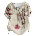 thumbnail image 2 of Bovemsi Casual Short Sleeve T Shirt for Women Crewneck Oversized Tops Lightweight Soft, Beige Women's Summer Short Sleeve T-Shirts, M, 2 of 4