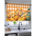 thumbnail image 4 of Sheer Curtains 54 inches Long 2 Panels Set Fall Hills House Tree Orange White Plaid Cartoon Fall Tiers Sheers Rod Pocket Small Window Short Curtains for Kitchen Cafe, Each 52" W x 54" L, 4 of 7