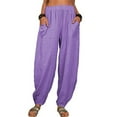 thumbnail image 3 of Womens Plus Size Pants Elastic Solid Pockets Waist Harlen Pant Loose Loungewear Casual Trousers for Women Purple XXXXL, 3 of 8