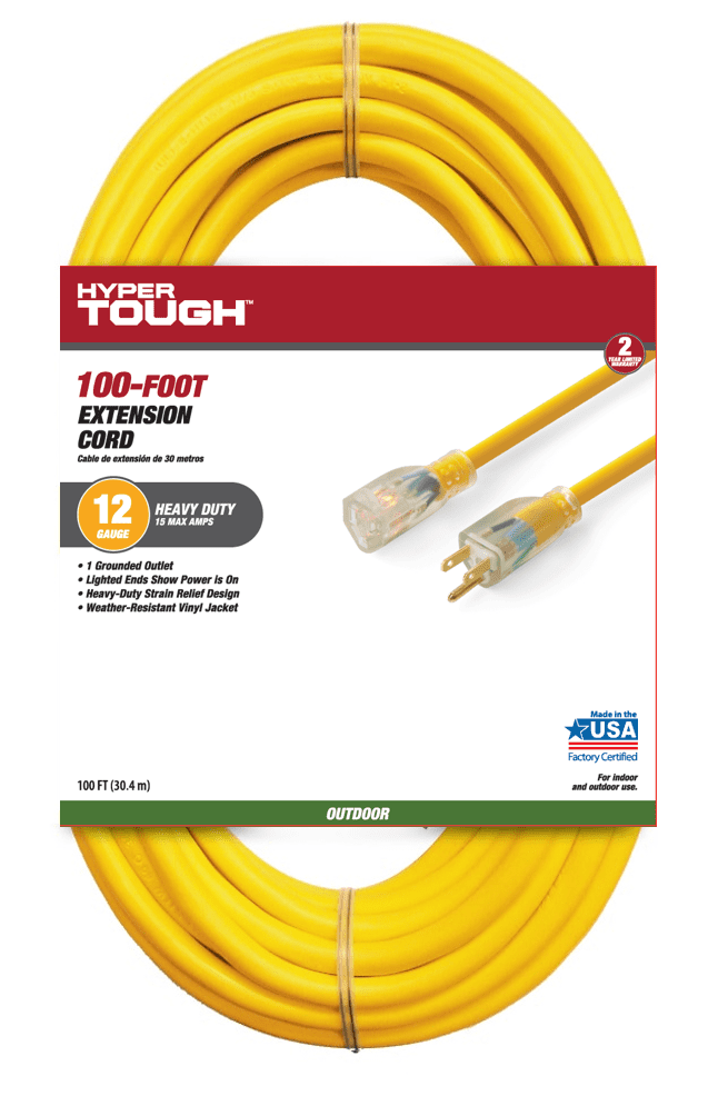 12 3 100ft In/Outdr 100' 12/3 Lighted Heavy Duty 3 Outlet SJTW Extension Cord 