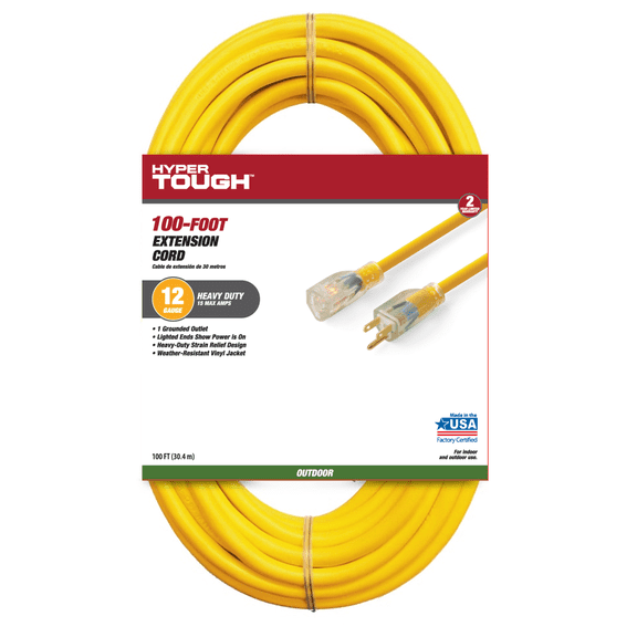 Hyper Tough 12/3 x 25-Foot Heavy Duty Lighted Extension Cord