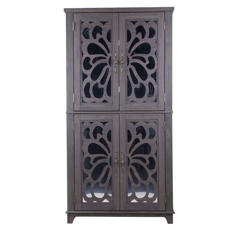 S-HOME Versatile Storage Cabinet In Natural Wood Grain Finish With 4 Doors Adjustable Shelves For Dining Room Accent Decor Dark Brown