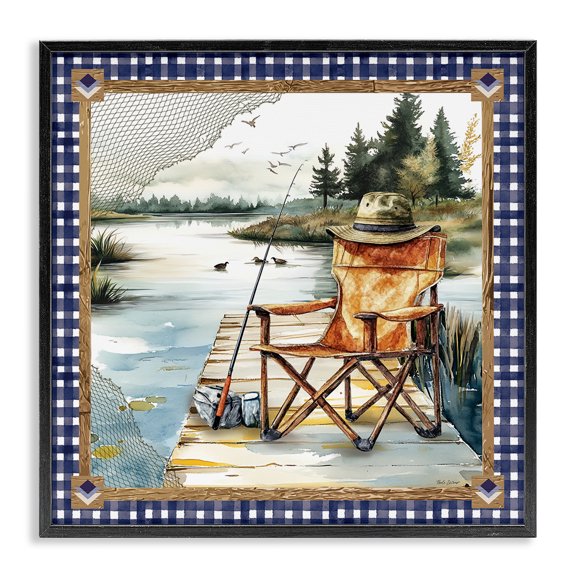 Stupell Industries Coastal Fishing Chair on Dock Black Framed Giclee Art, 12 x 12, by Nicole DeCamp