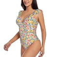 thumbnail image 3 of Yiaed Watercolor Wildflowers Print Women's Ruffled One Piece Swimsuit V Neck Swimwear Slimming Monokini for Woman-Small, 3 of 8