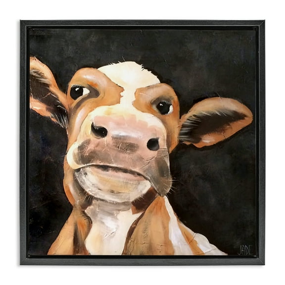 Stupell Industries Country Cow on Black Animals & Insects Painting Black Floater Framed Canvas Art Print Wall Art, 18 x 18