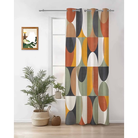 Mid-Century Modern Thermal Insulated Blackout Curtains for Bedroom 54 Length Abstract Geometric Semicircle Green Room Darkening Curtain 1 Panel Grommet Window Curtain Drape for Living Room