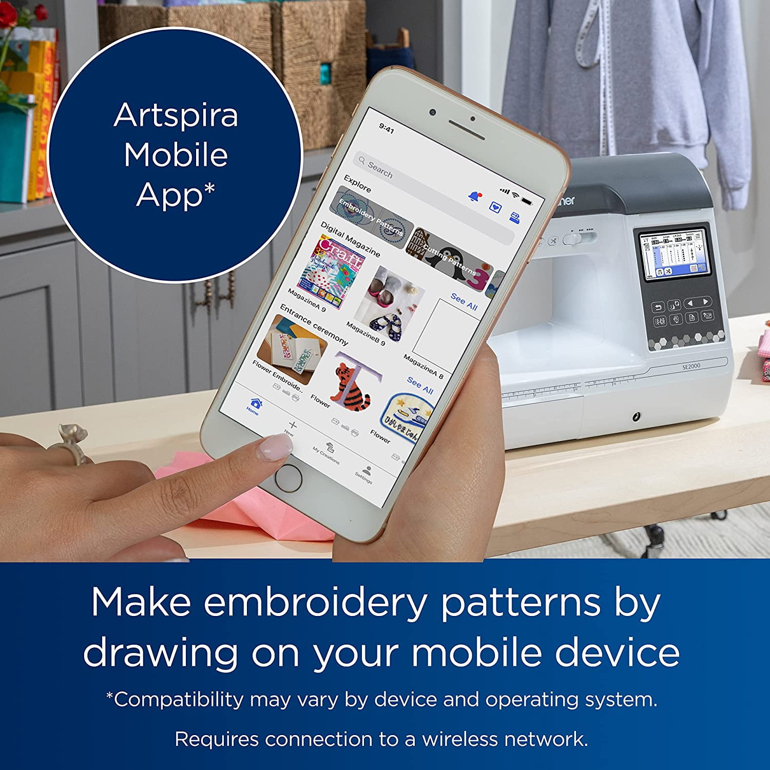 Brother SE2000 Computerized Sewing and Embroidery Machine, 5" x 7" Hoop Area, LCD Touchscreen, 241 Built-In Stitches, 193 Embroidery Designs, Wireless Technology