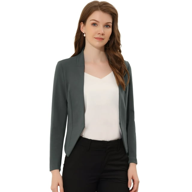 INSPIRE CHIC Día de San Patricio Chaqueta Corta Casual De Negocios De Oficina De Trabajo Sin Cuello Para Mujer Gris Profundo XL