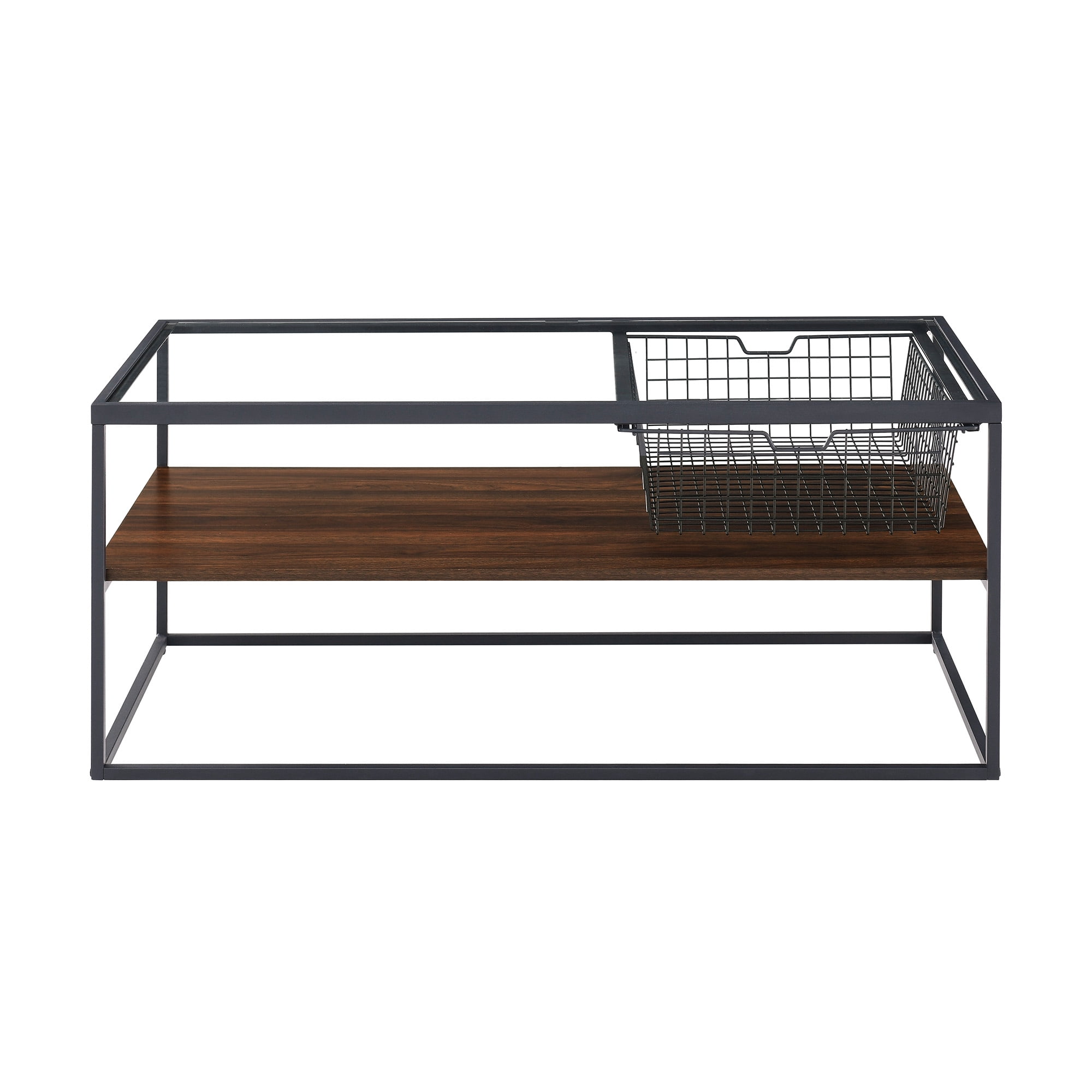 Collins Urban Industrial Mesh Drawer Dark Walnut Coffee Table by Manor Park