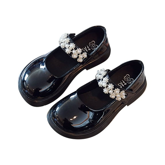 LNMQLPDBS Shoes for Girls Kids Spring/Autumn Solid Color Platform Mary Jane Shoes with Bright Pearl Straps Dance Shoes Toddler Princess Dress Shoes for Party Birthday School Performance