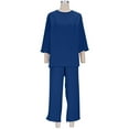 thumbnail image 7 of Clearance under 15$ Sevevn Women Summer Loose Casual Solid Color And Linen 3/4 Sleeved Tops+Pants Outwear Set Women Beach Fashion Blue XXXL, 7 of 7