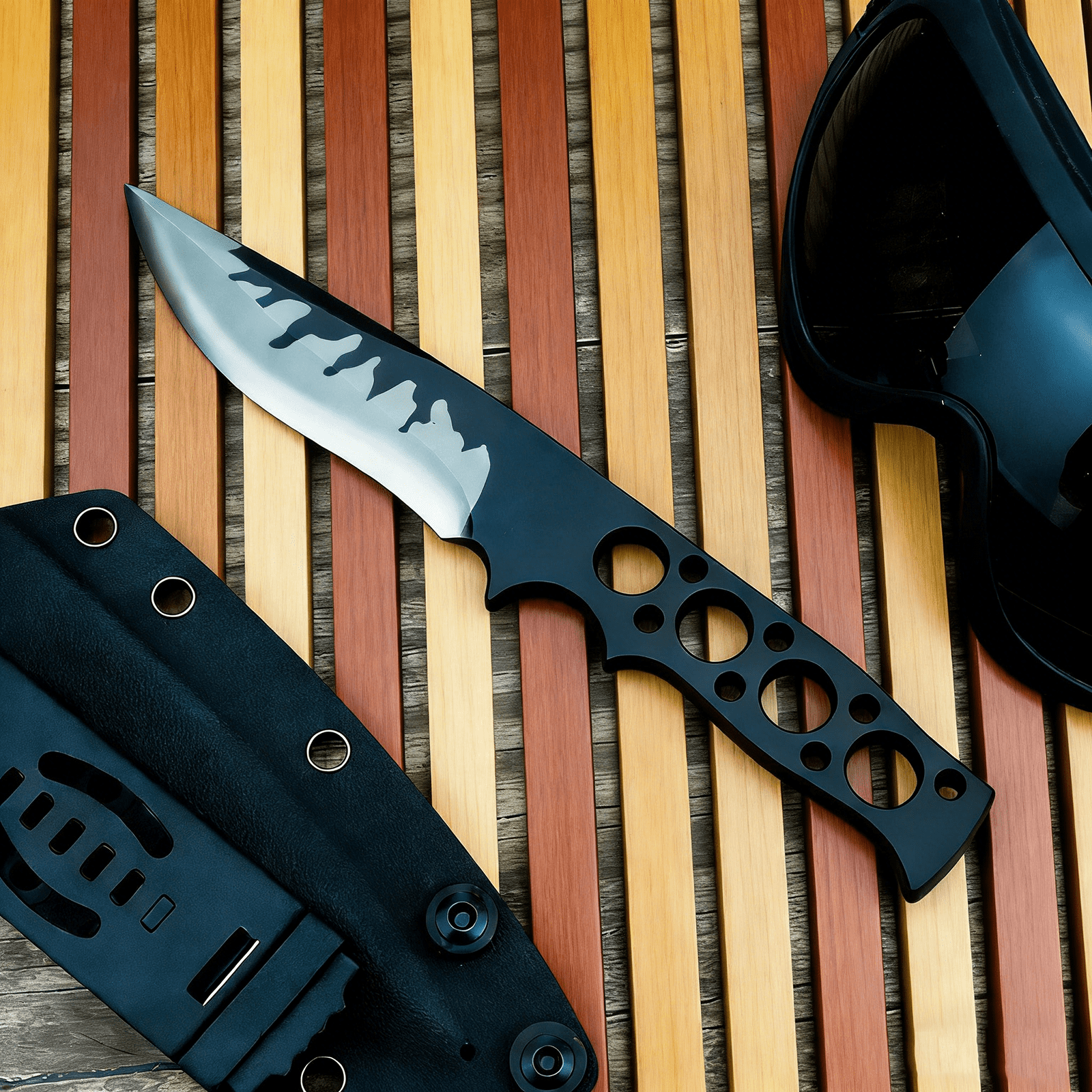 8.15'' Full Tang Fixed Blade Utility Knife, D2 Steel, with Kydex Sheath for Camping & Outdoor Tasks