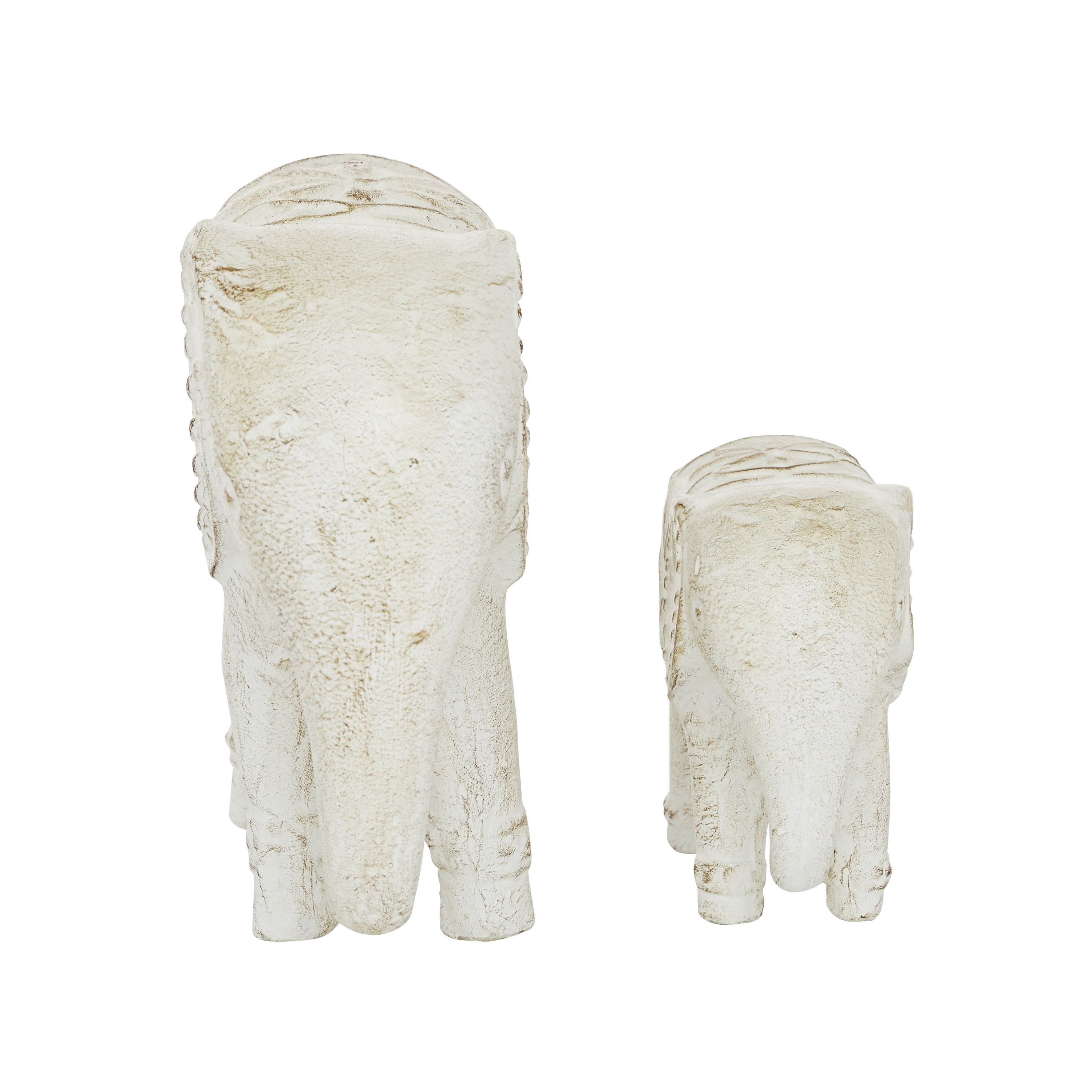 9", 13"W White Ceramic Elephant Sculpture, by DecMode (2 Count)