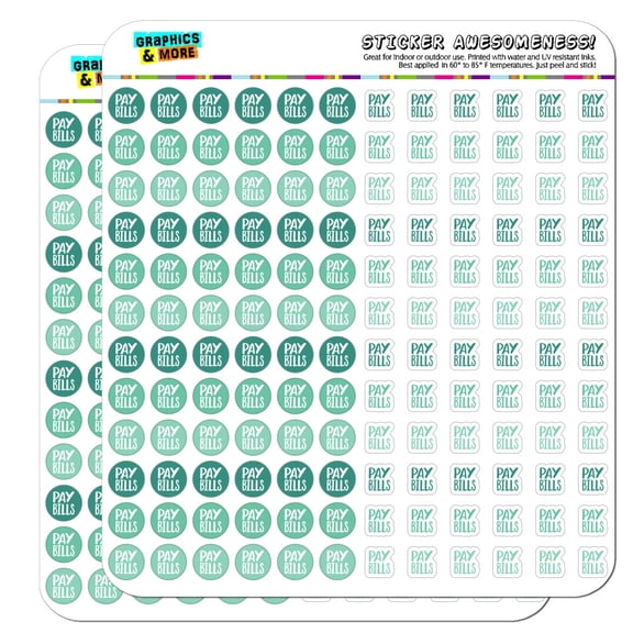 Pay Bills Dots Planner Calendar Scrapbooking Crafting Stickers - Teal - Opaque