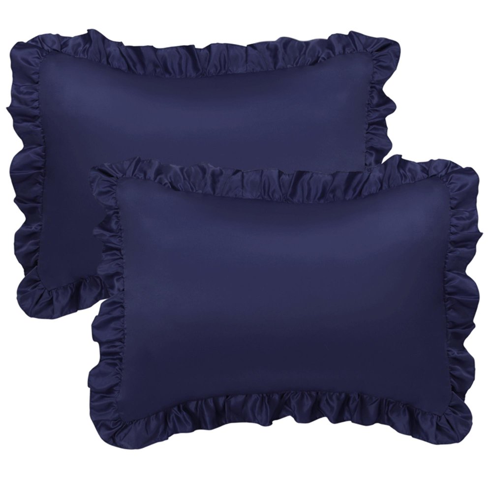 Unique Bargains 2piece Satin Ruffled Edge Pillow Cases Navy King